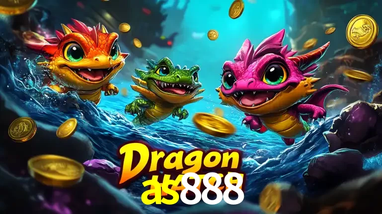 Arte promocional do jogo Dragon Hatch com três adoráveis dragões bebês nadando entre moedas de ouro, um dos slots mais divertidos para jogar no cassino as888.