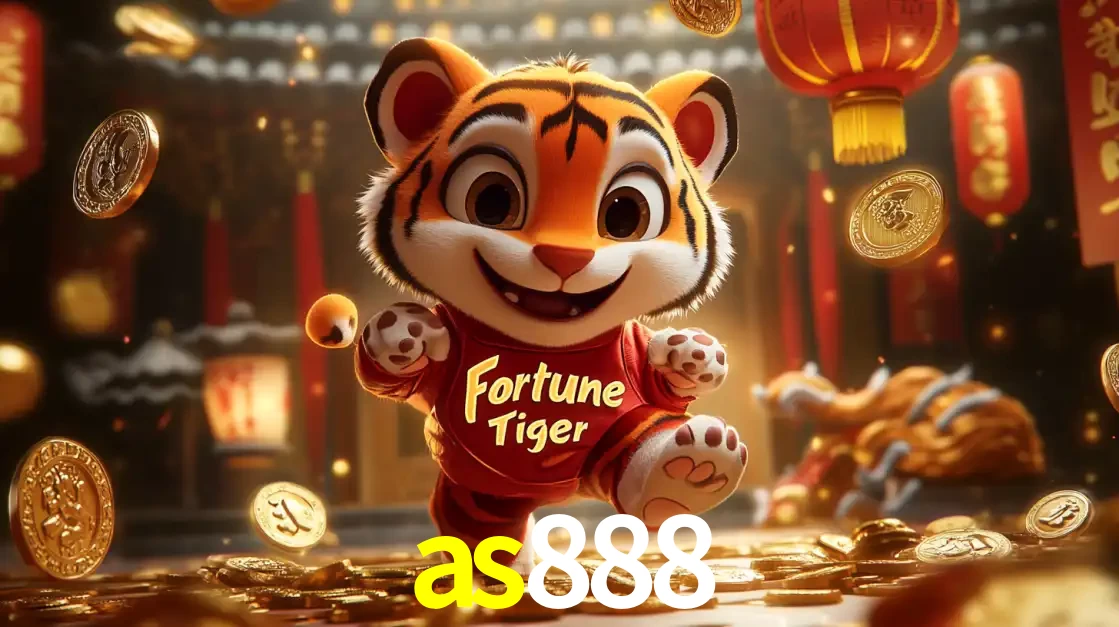 O alegre personagem do Fortune Tiger correndo sobre um caminho de moedas de ouro, simbolizando os grandes prêmios e a diversão do popular jogo de slot do as888.
