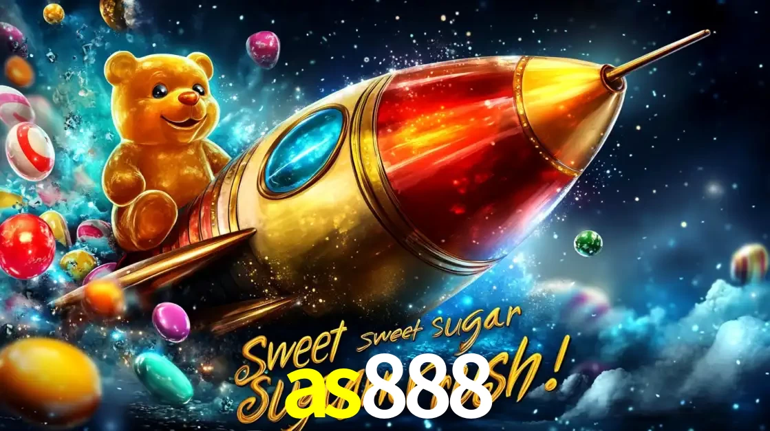 Arte promocional do jogo de slot Sugar Rush, com um urso de pelúcia em um foguete viajando pelo espaço de doces, um dos jogos divertidos disponíveis no cassino as888.
