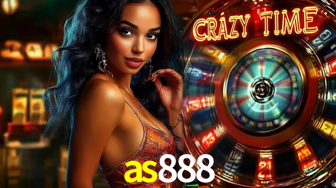 Mulher elegante ao lado da vibrante roda da fortuna do jogo de cassino ao vivo Crazy Time, um dos game shows mais populares e cheios de prêmios do as888.