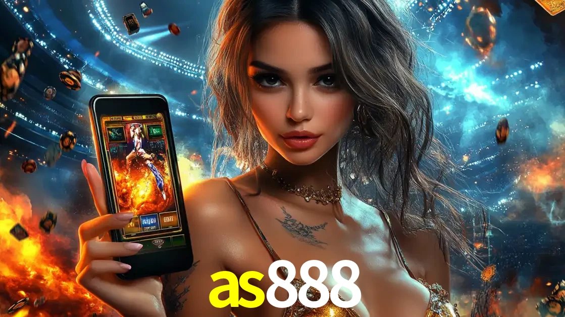 Mulher segurando um celular com um jogo de slot em destaque, tendo como fundo um estádio vibrante, simbolizando a emoção de jogar no cassino móvel as888.